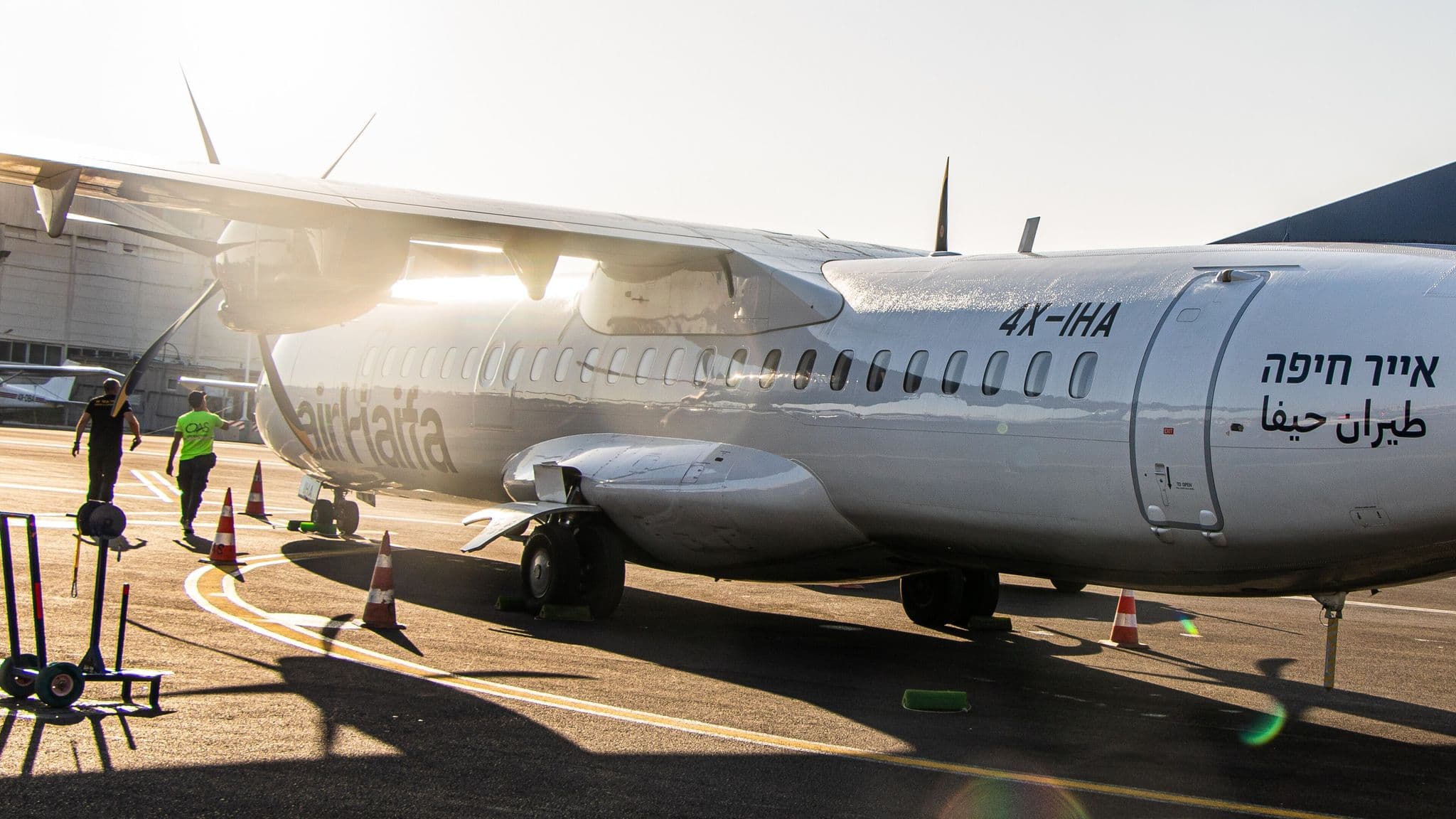 Air Haifa ATR 72 being readied on the ramp at Haifa Airport in the morning