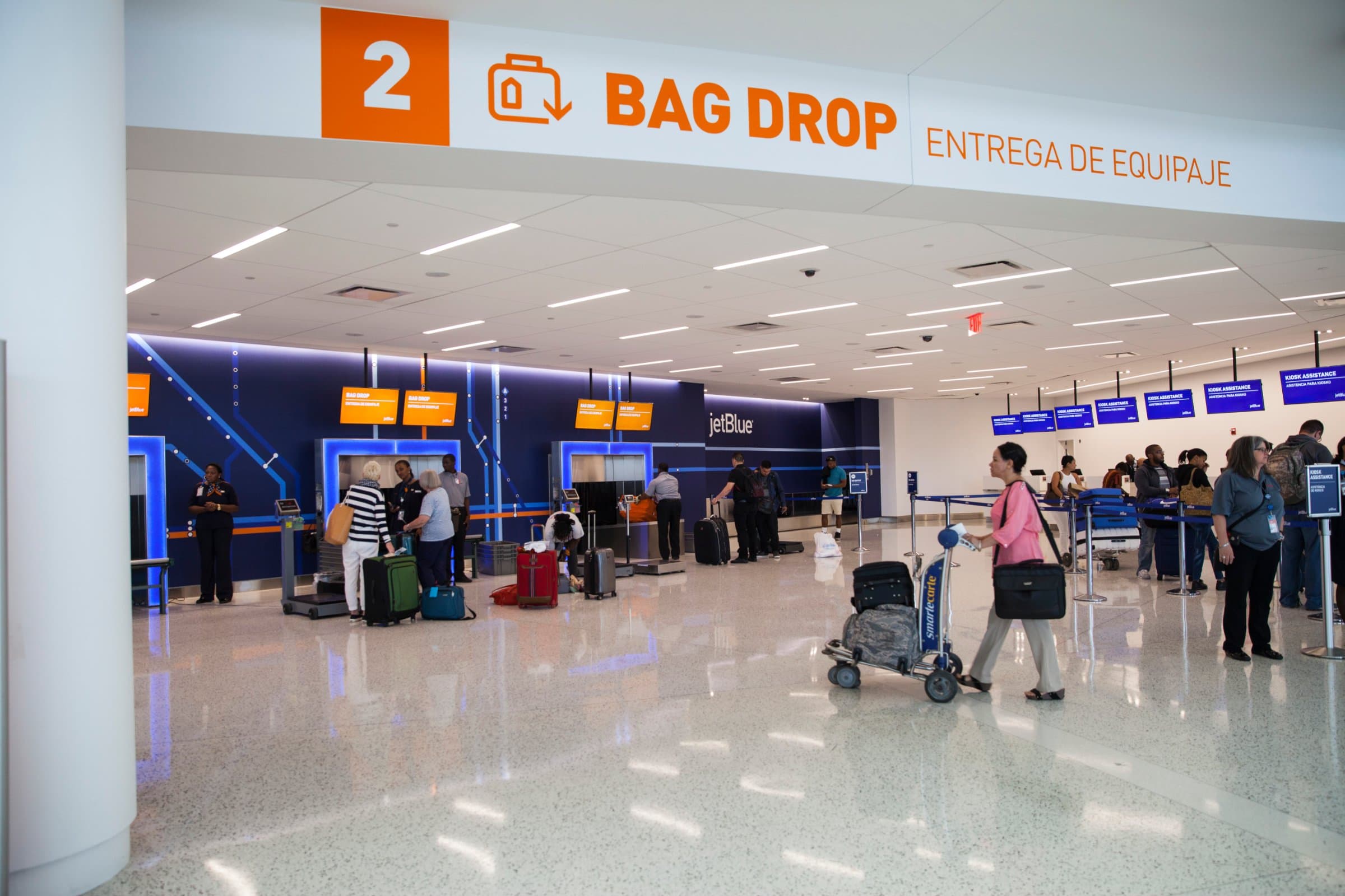 JetBlue bag drop counters at JFK airport