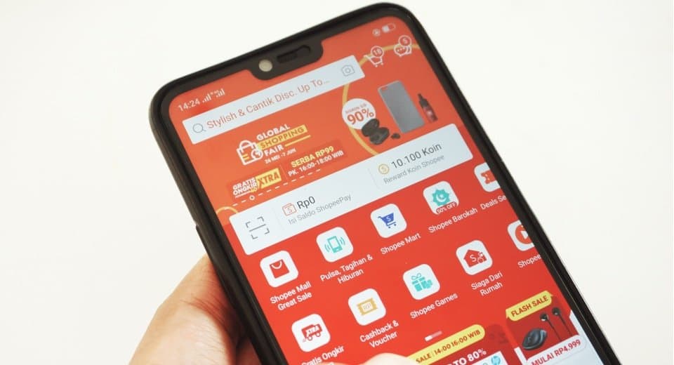 Phone screen showing the Shopee app home page