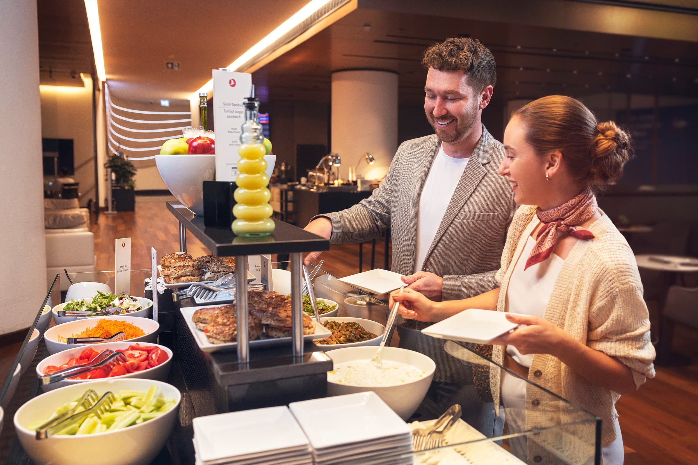 Buffet area in the Turkish Airlines domestic lounge