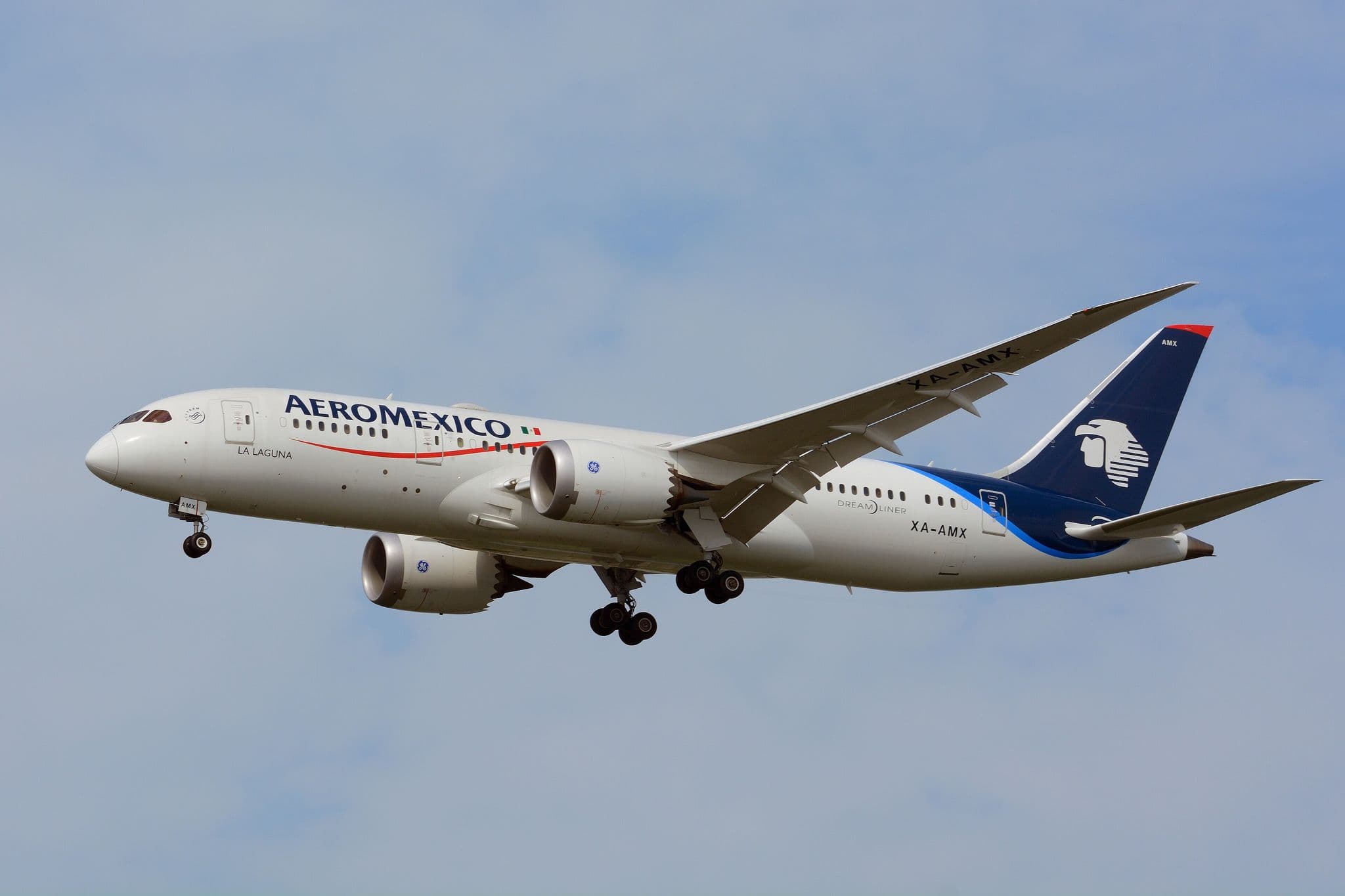 Aeroméxico Boeing 787-8 XA-AMX in flight near Tokyo Narita against a blue sky