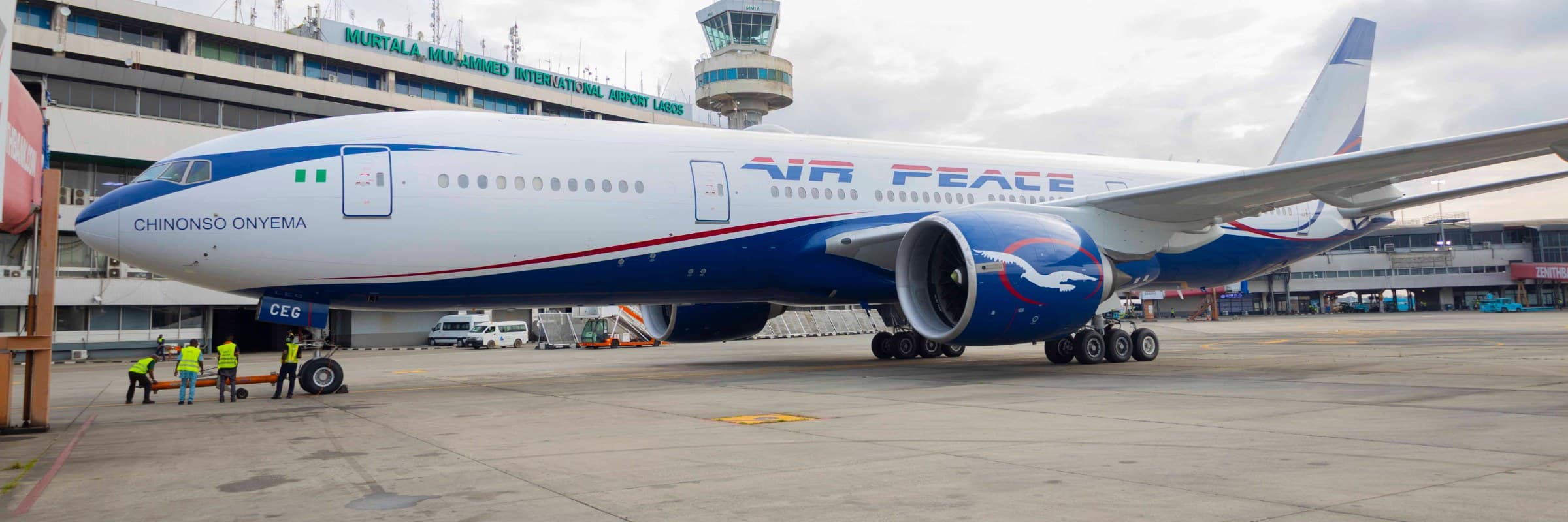 Air Peace Boeing 777 on the apron at Lagos airport