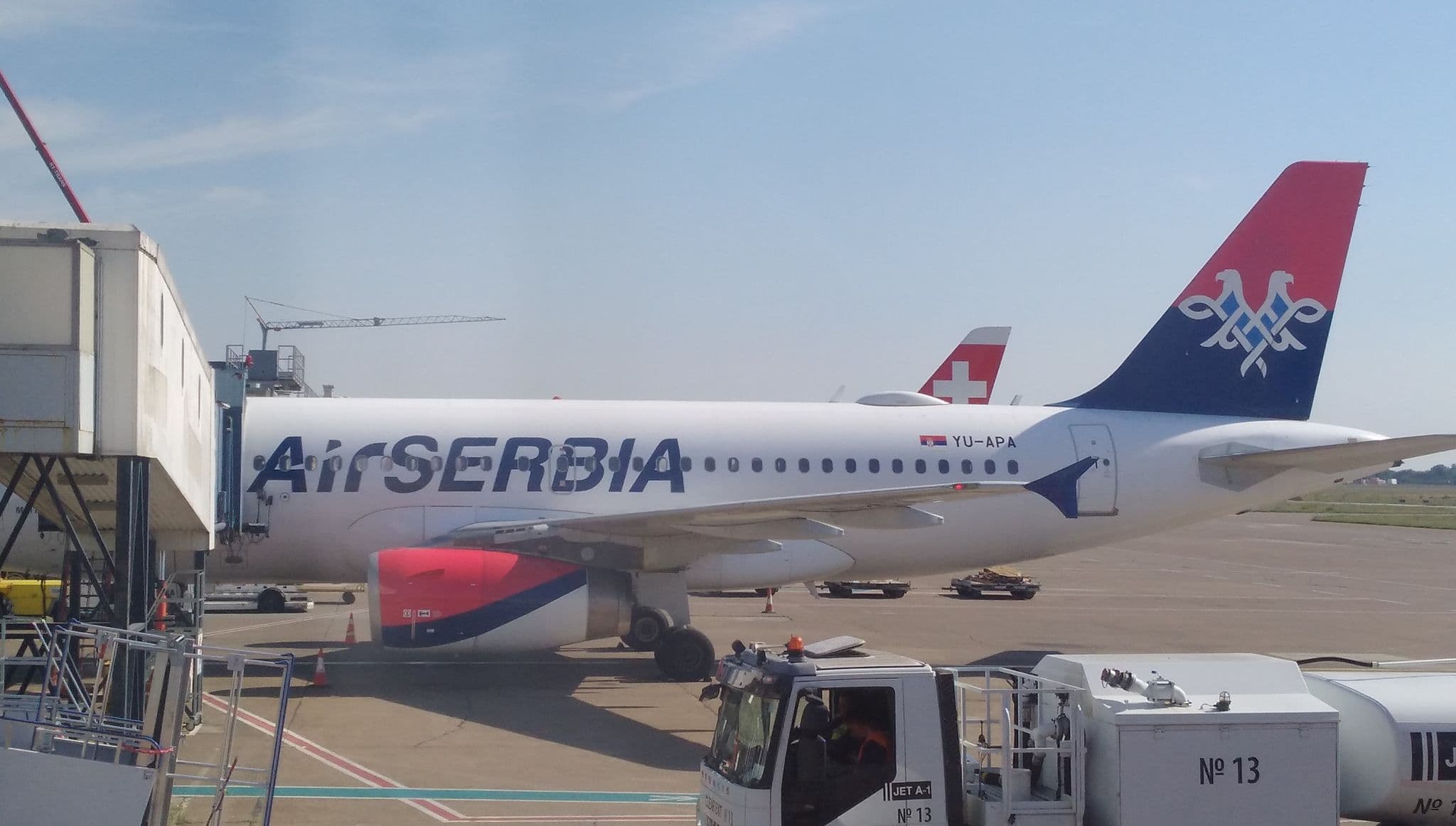 Air Serbia Airbus A319 YU-APA at the gate at Belgrade Nikola Tesla Airport