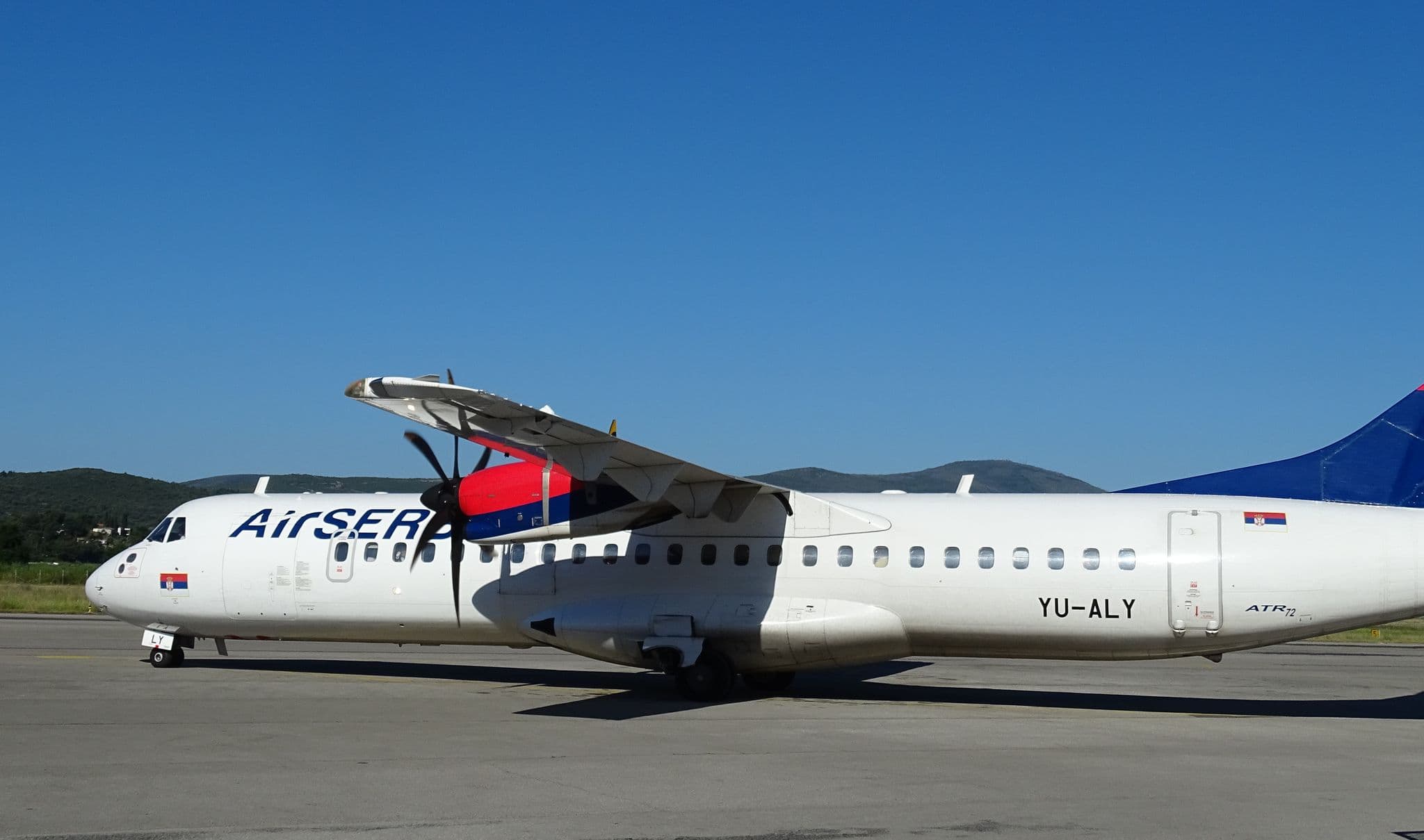 Air Serbia ATR 72-600 YU-ALY on the apron at Tivat Airport, Montenegro