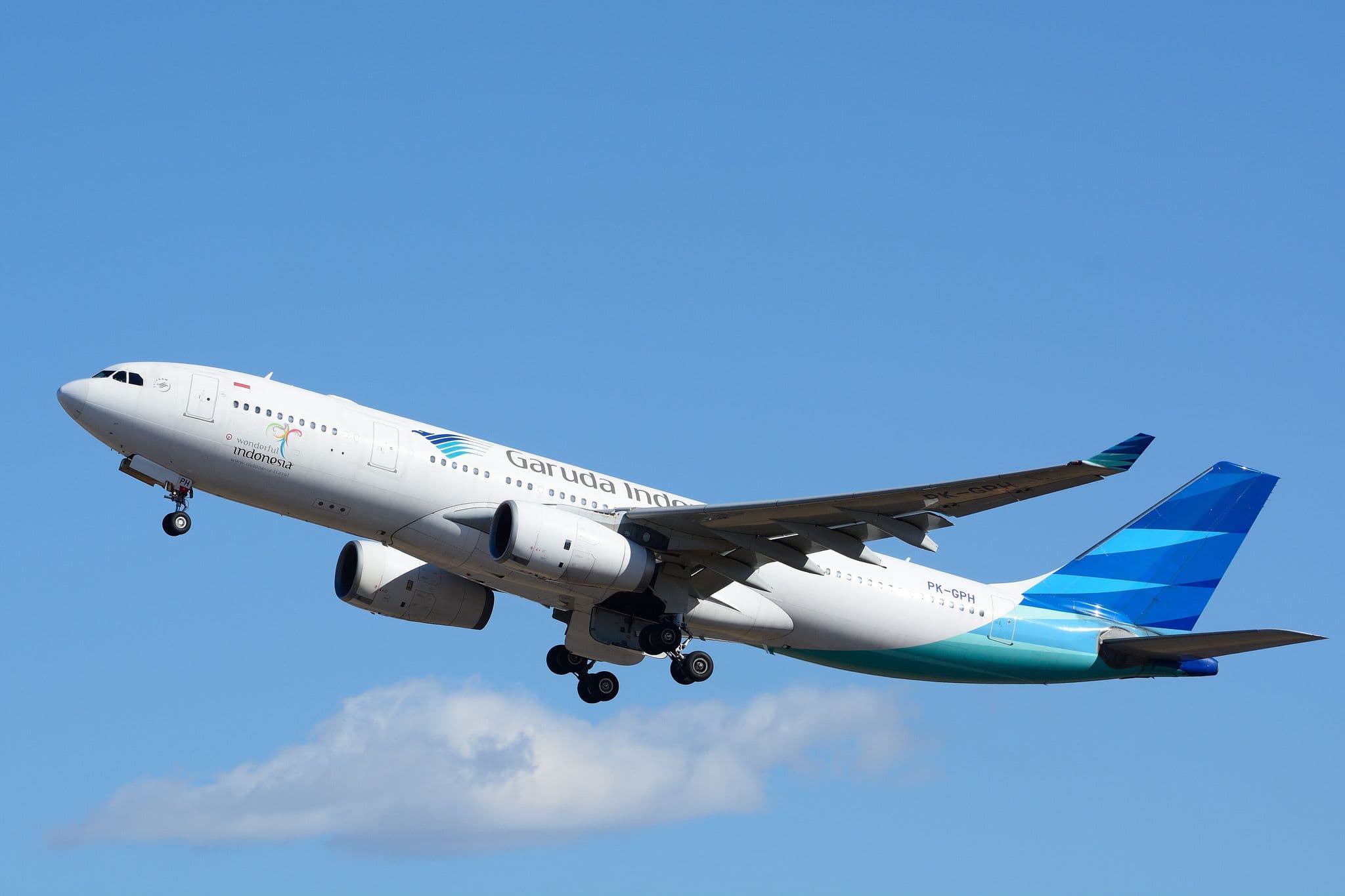 Garuda Indonesia Airbus A330-200 PK-GPH climbing after take-off from Tokyo Narita