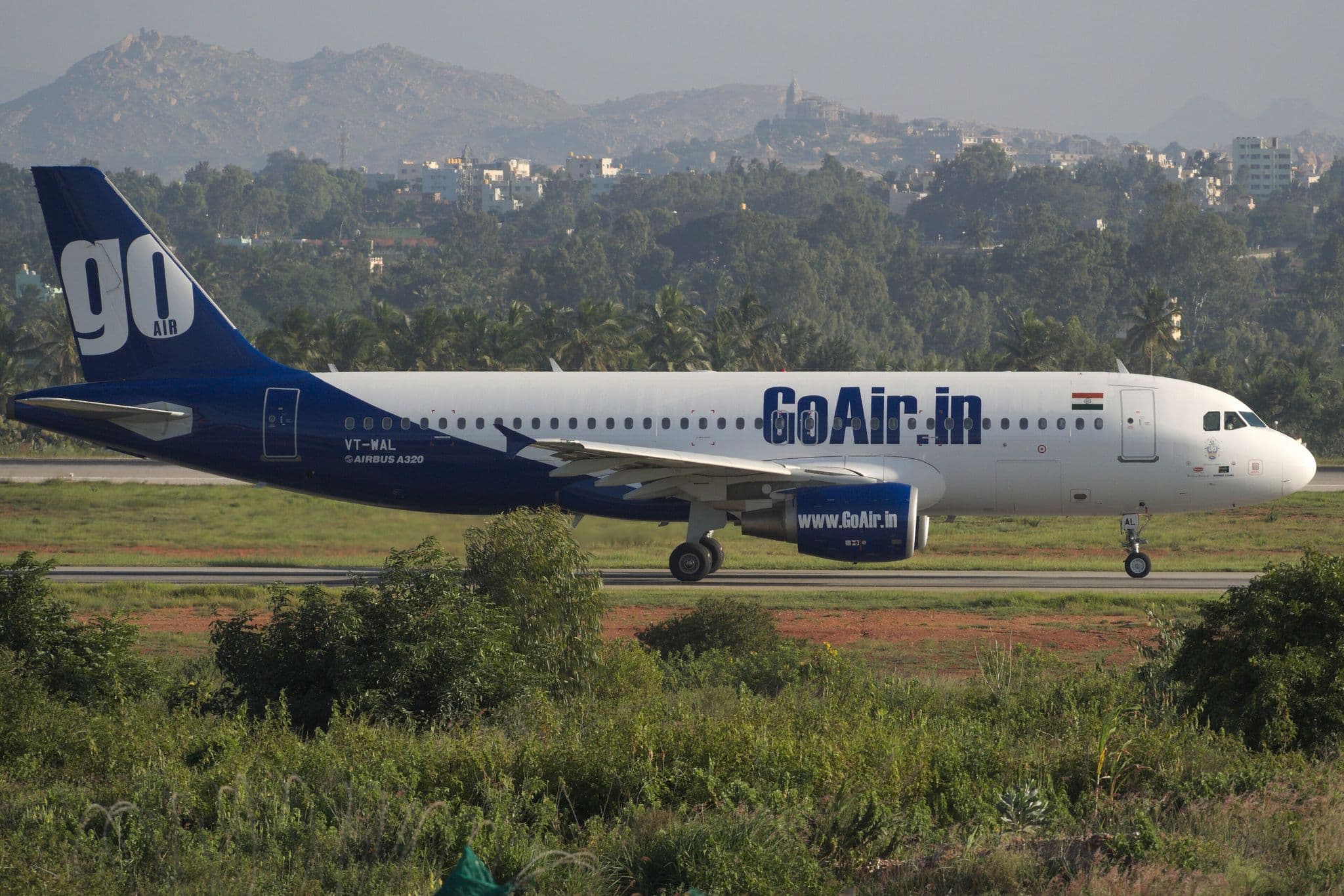 GoAir (now Go First) Airbus A320 VT-WAL at Kempegowda International Airport, Bengaluru