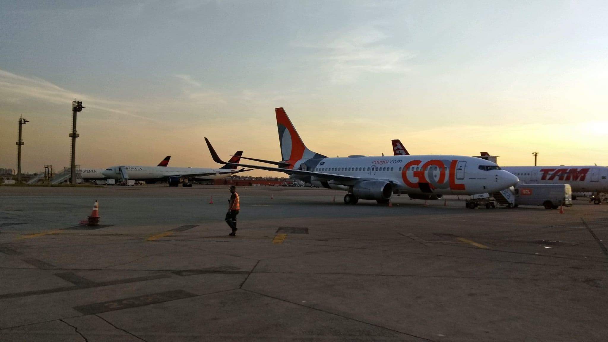 GOL Boeing 737-800 on the apron at São Paulo Guarulhos Airport at dusk